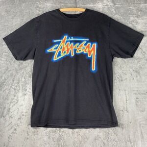 Stussy Thermal Stock T Shirt Mens Size L Black Logo Graphic Skater Streetwear